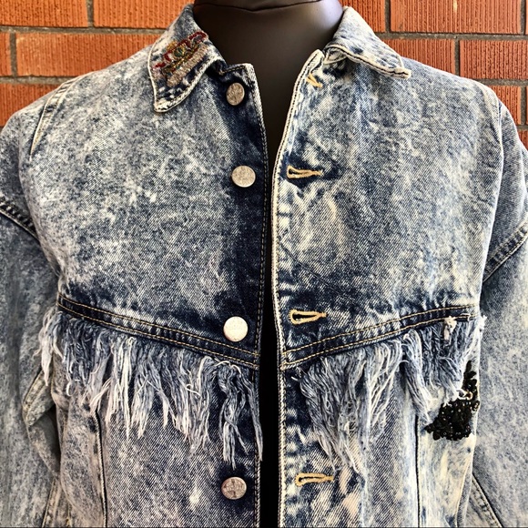 Code Bleu Women’s Denim Jacket Size M Vintage 1980’s with Fringe Made in Japan - Picture 6 of 16